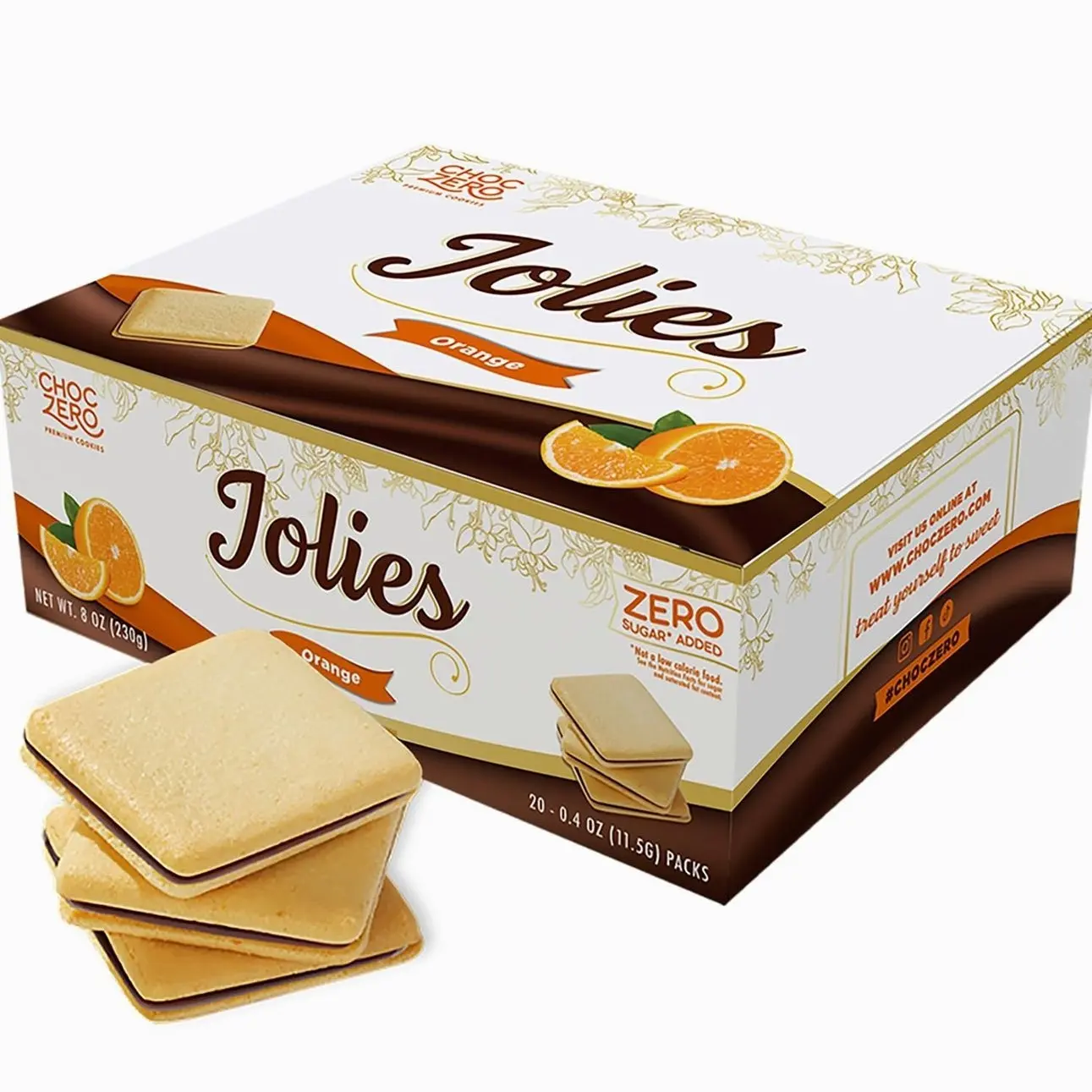 ChocZero Sugar Free Orange Jolies Cookies, Gluten Free, 20 Cookies | Chocolate Filled Cookies, No Sugar Alcohols, Keto, Low Carb, High Fiber