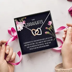 Goddaughter Gifts From Godmother, Interlocking Hearts Necklace, First Communion, Girl Birthday, Graduation, Engagement, Christmas, Valentines, Confirmation Gift I will always be there to love. Necklace Jewelry With Meaningful Messages Card & Box