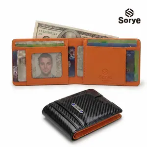 SORYE Men's Ultra Thin RFID Enclosed Leather Wallet with Carbon Fiber, Business Minimalist Bifold, Holds 12 Cards & Cash, Durable Scratch Resistant, Slim, Ideal Gift for Father's Day & Halloween (With Gift Box)