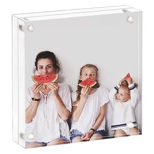 Square Acrylic Magnetic Photo Frame, Multi-Thickness Fit, Strong Magnet, Family Portrait Frame, Living Room Wall Hanging Decor