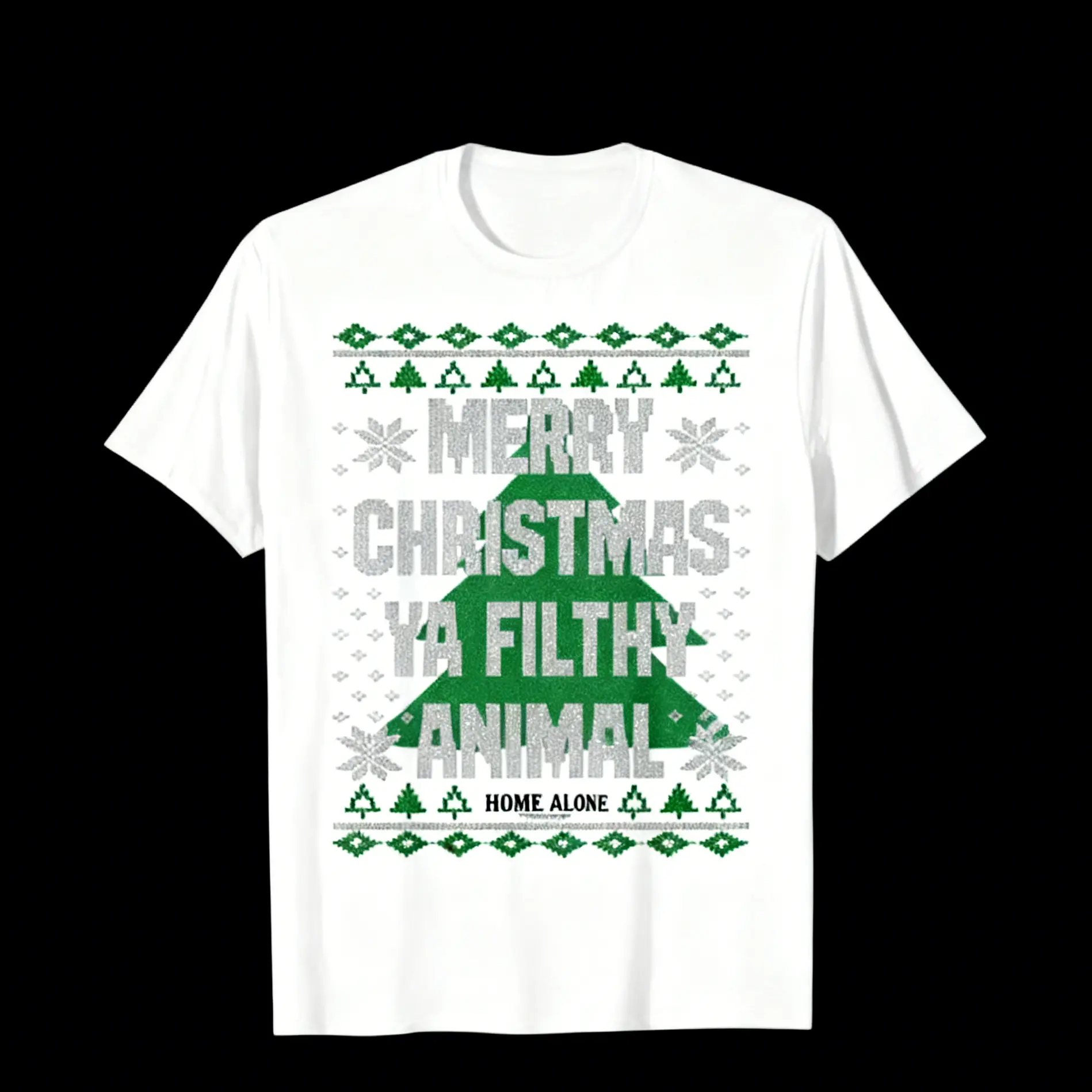 Menswear Home Alone "Merry Christmas Ya Filthy Animal" Graphic T-Shirt - 100% Cotton, Short Sleeve, Foldable, Casual Round Neck, Oversize Lightweight, Double Print, Black Y2K Outfit, Gift for Men, S-XXXL Top Top