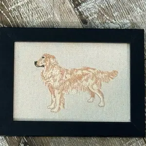 Golden Retriever Dog Machine Embroidered and Framed! Unique Canine Charm Tabletop Decor for Home or Office! Other Designs and Breeds Available!