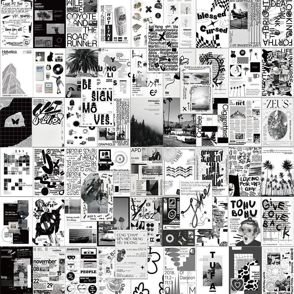 Black and White Series Graffiti Stickers, 60pcs Waterproof Decorative Stickers, DIY Creative Toys, Modern Creative Decoration Stickers, Party Favor, Gifts for Boys Girls, Sticker Packs, Decal Sticker, Fun Stickers
