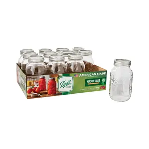 Ball 32 oz Mason Jars, Regular Mouth Quart Canning Jars with Lids and Rings, 12-Pack Large Glass Jars for Home Canning and Fermenting Regular Mouth Mason Jars Set,  qp mason jar