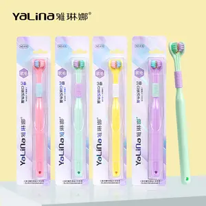 Yalina Hot-Selling Three-Sided Toothbrush Soft Bristles Adult Tongue Scraper Three-Head U-Shaped Macaron Color Oral Comfort 418-Dream Purple