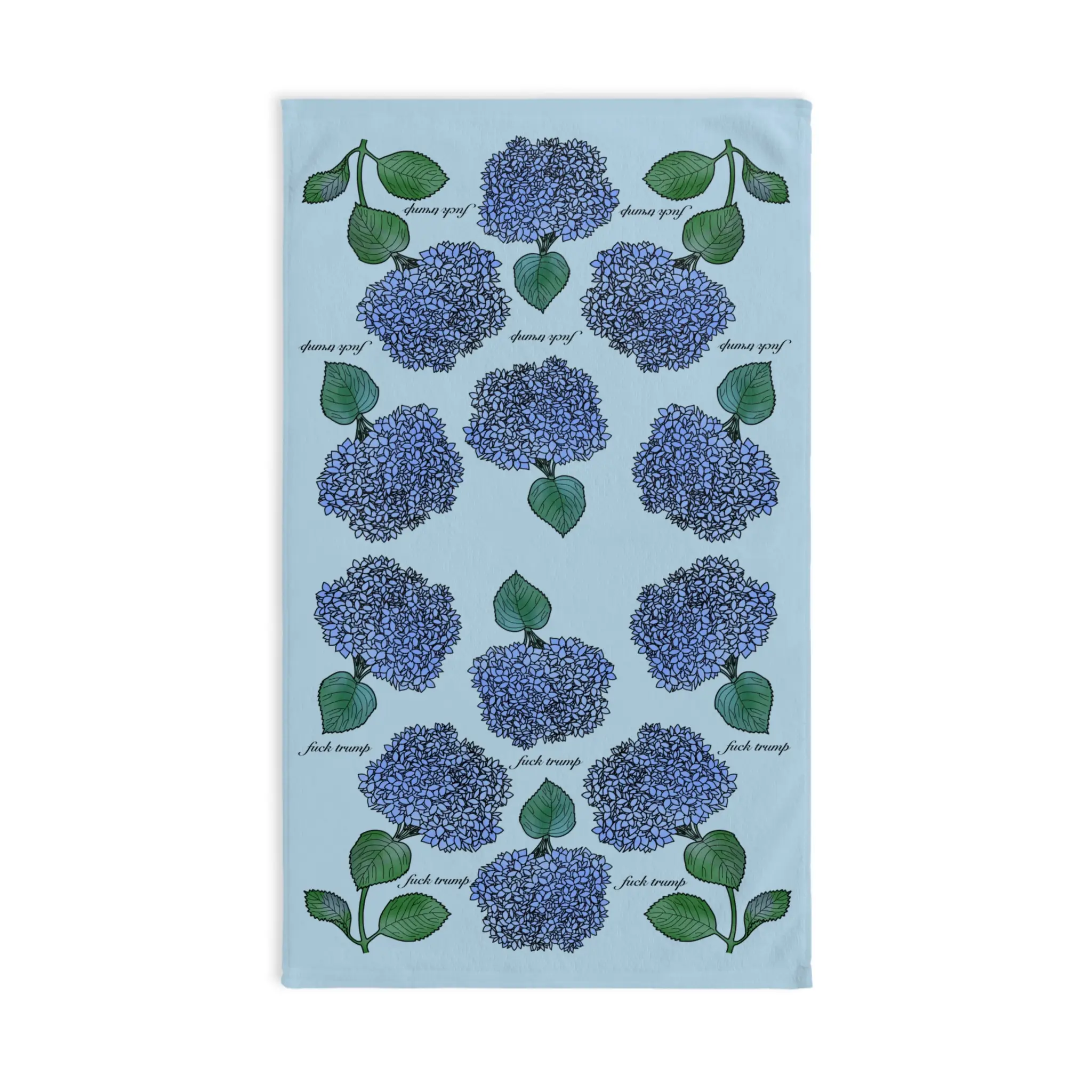 Slightly Subtle Hydrangea Towel on Light Blue, Floral Kitchen Decor, Gift for Gardeners, Blue Flower Towel, Spring Home Decor, Political Gag Gift
