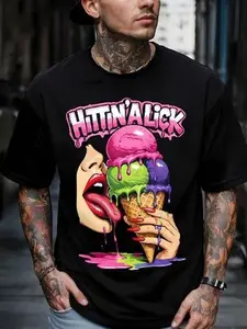 SlickityDrips Hittin' A Lick Heavyweight Graphic Tee - Bold Colors, DTF Print, Unisex Fit, Streetwear & Hip Hop Fashion, Black & White - Menswear