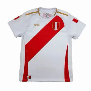 Perú  Soccer Jersey - White with Blue Trim and National Flag Design
