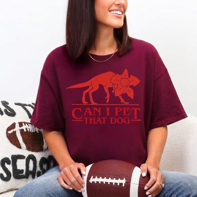 Can I Pet That Dog T-Shirt, Funny Demodog Parody Graphic Tee, Cute Horror Dog Inspired Unisex Shirt, Dog Lover Gift