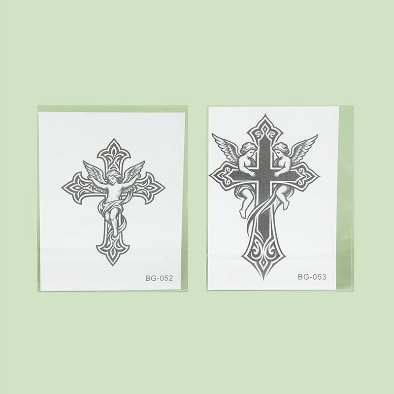 Cool Cross Temporary Tattoo Stickers, Waterproof Long-Lasting 7-14 Days, Herbal Half-Permanent Fake Tattoos for Men and Women