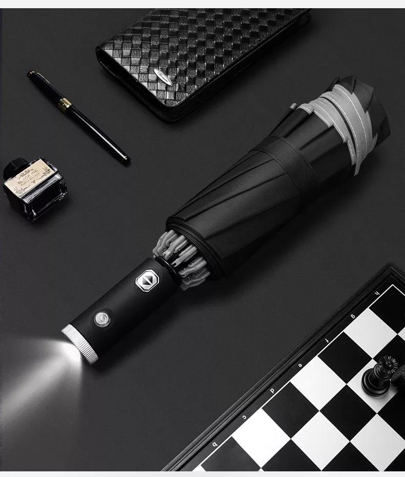 LED Umbrella Male Fully Automatic Reverse Umbrella Female Dual Purpose Folding Automatic Umbrella Large Size