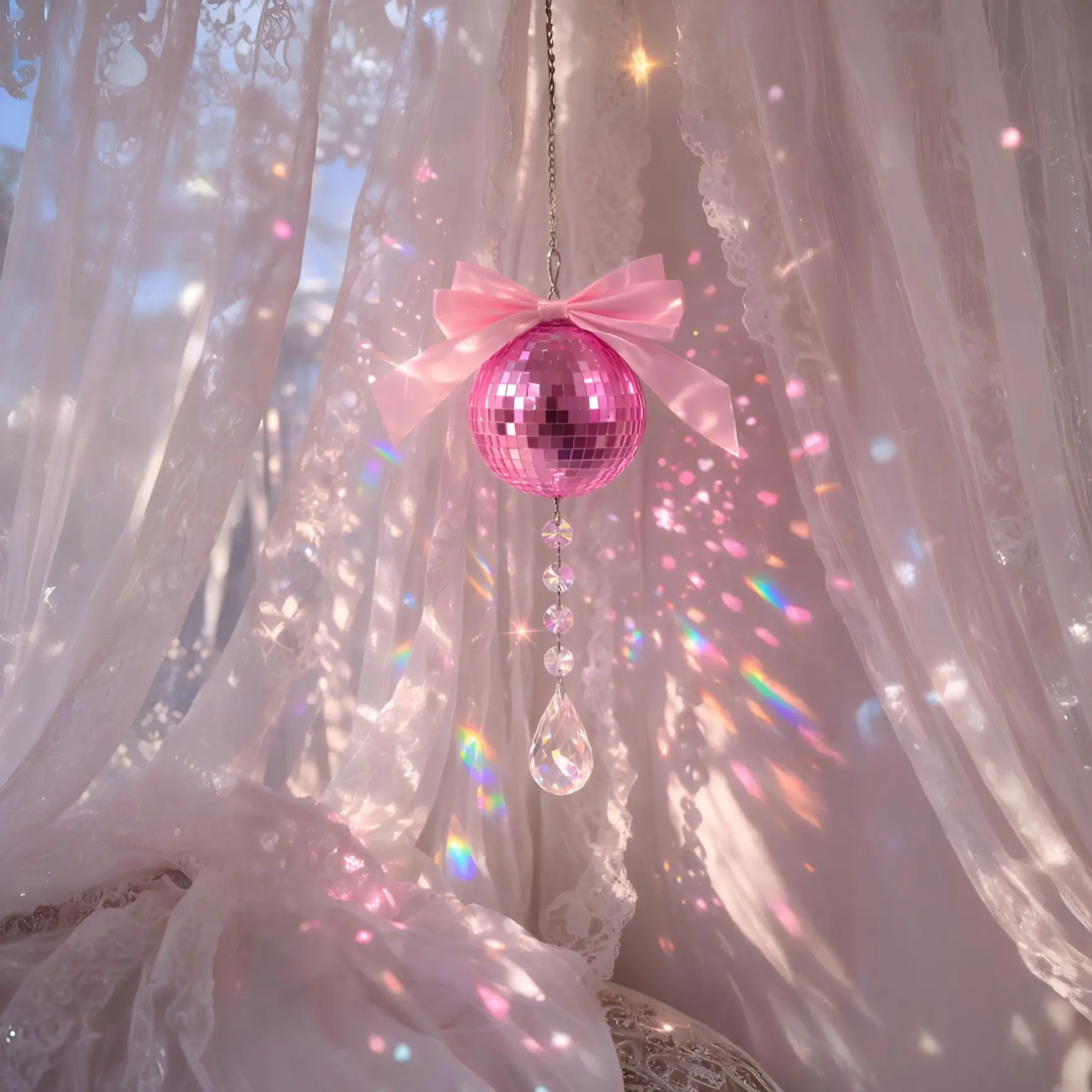 Disco Ball Sun Catcher Rainbow Maker Crystal Prism Hanging Decorative Mirror Disco Ball Window Ornament Y2K Party Decoration Home Bedroom Decor Hanging Ornaments Decorative Hanging Piece