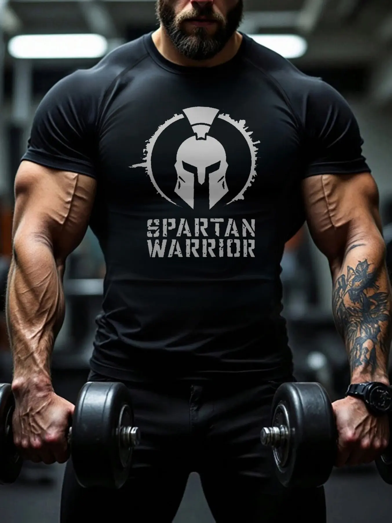 Men's Compression Fitness Shirt Muscle Support Sweat-wicking Sports Top Spartanwarrior Print Breathable Performance T-Shirt Fit for Fitness Running and Urban Streets Tight-fitting Design Local Warehouse Delivery Men's Clothing Shirt Print T-Shirt Valentin