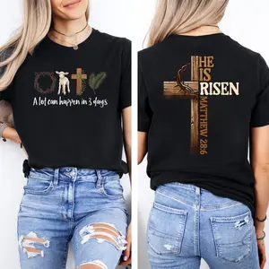 100% pure cotton Religious Christian Design Men's T-Shirt Easter Resurrection Theme Spring Summer Wear Gift For Faithful Christians