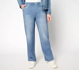 AnyBody Tall Printed Denim Effect French Terry Wide Leg Pants