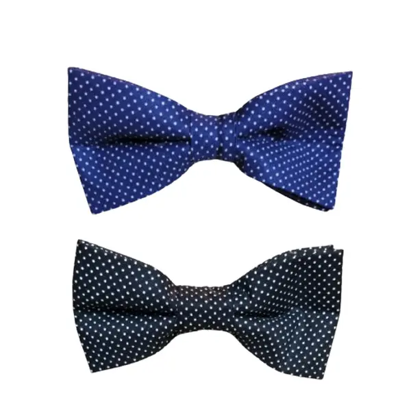2 PK BUNDLE - Navy and Black Pin Dot Teen Boy's Pre-Tied Bow Ties - Adjustable Neckbands