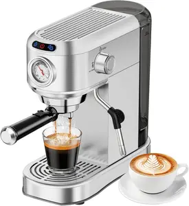 Espresso Machine 20 Bar Compact Coffee Maker with Stainless Steel Design & Steam Milk Frother 34oz Removable Water Tank for Lattes Cappuccinos Silver