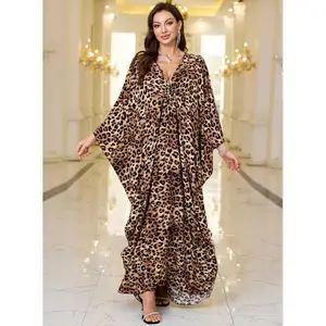 Women’s Plus Size Kaftan Dress V-Neck Batwing Sleeves Summer Floral Print Beach Cover-Up Soft Lightweight Fabric Suitable for Beach Trips, Vacations, Pool Days, Casual Outings, Comfortable Loose Fit
