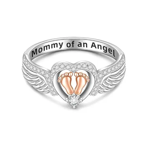 Creative Baby Mom Angel Engraved Ring, Fashion Angel Wings Heart Ring, Fashion Heart Rings, Daily Wear Fashion Accessory, Perfect Holiday Gift, Casual Style