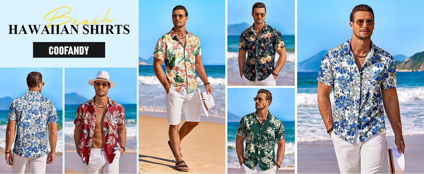 COOFANDY Men's Hawaiian Shirt Short Sleeve Floral Button Down Shirts Tropical Holiday Beach Shirts