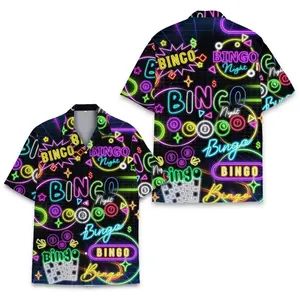 Bingo Hawaiian Shirt Neon Glow Casino Print Unisex Casual Summer Beach Vacation Festival Streetwear Loose Fit Breathable Cool Comfort Men Women Bingo Lover Gift Colorful Vegas Party