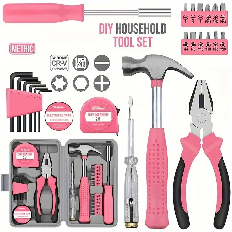 Premium Home Repair Tool Kit, Compact Manual Comprehensive Complete Tool Set Includes Hammer, Pliers, Wrench, Screwdrivers and More, Ideal for Daily Tasks & Emergency Auto Repair, Neat Tool Storage, Tool Box, No Battery Required, Home Tools Kit