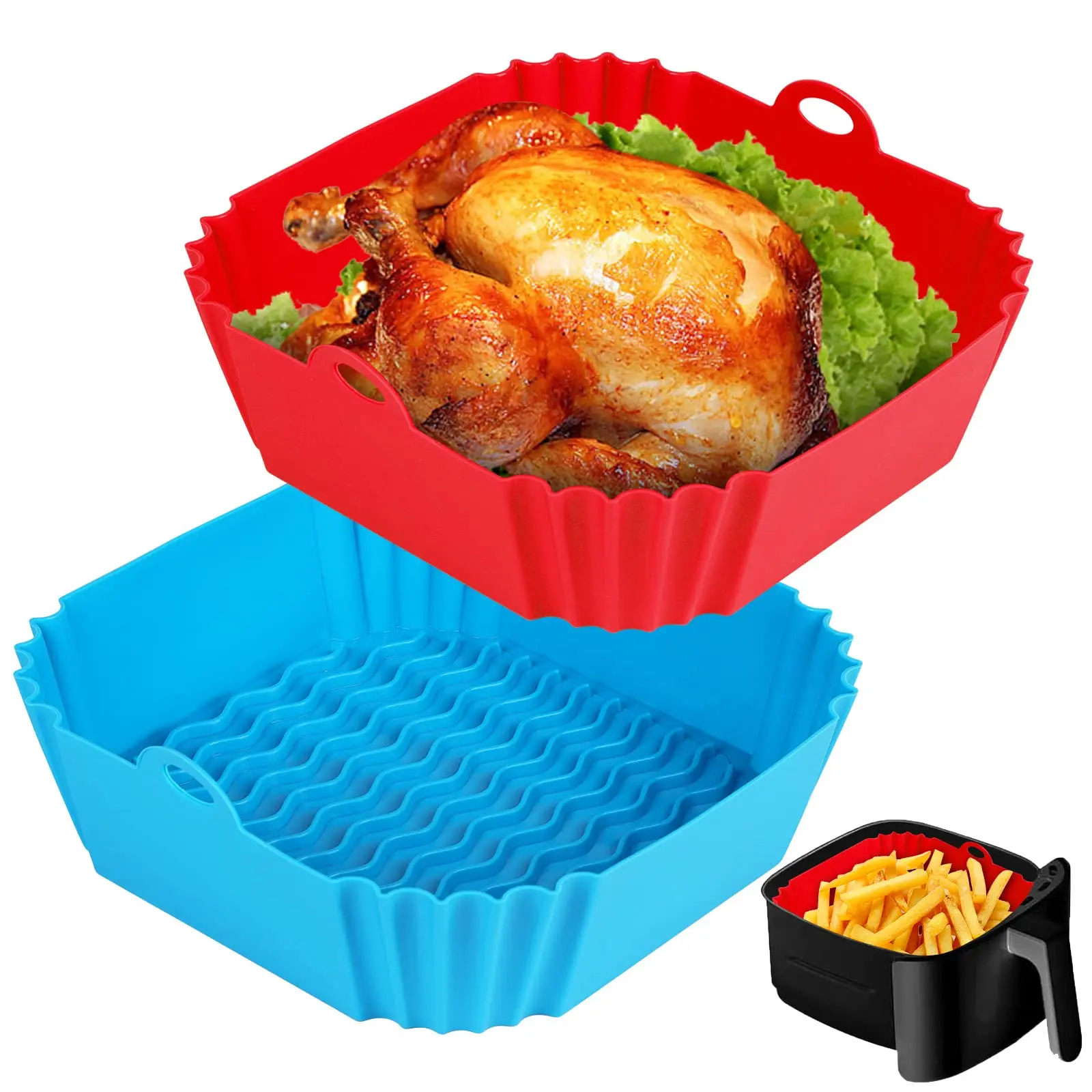 Square Silicone Air Fryer Liners, Air Fryer Sheets, Compatible with 4-10 QT, Reusable Silicone Basket, Air Fryer Accessories Air Fryer Liners Heavy-Duty Non-Stick Oil-Resistant Replace Disposable Parchment Paper Gifts For Party