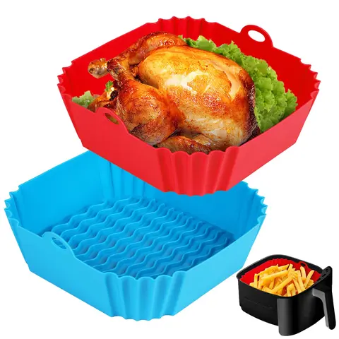 Reusable Square Silicone Air Fryer Liners - Eco-Friendly, BPA-Free, Heavy-Duty, Non-Stick, Oil-Resistant Basket Sheets with Raised Lines, Multiple Packs, Compatible with 4-10 QT Air Fryers & Instant Pots, Party Gift (Sohochic)
