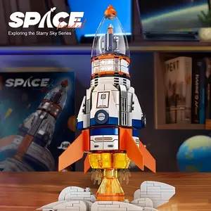 Space Rocket Launch Center Building Blocks, Rocket Launch Center Building Blocks, Creative Desktop Ornaments, Birthday Gift for Boys & Girls, Spacecraft DIY Model Kit