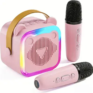 K10 Mini Cat Ear Portable Karaoke Machine (Includes 2 Wireless Microphones) with Dazzling LED Disco Lights-perfect for Family Gatherings, Christmas Gifts, and Birthday Parties