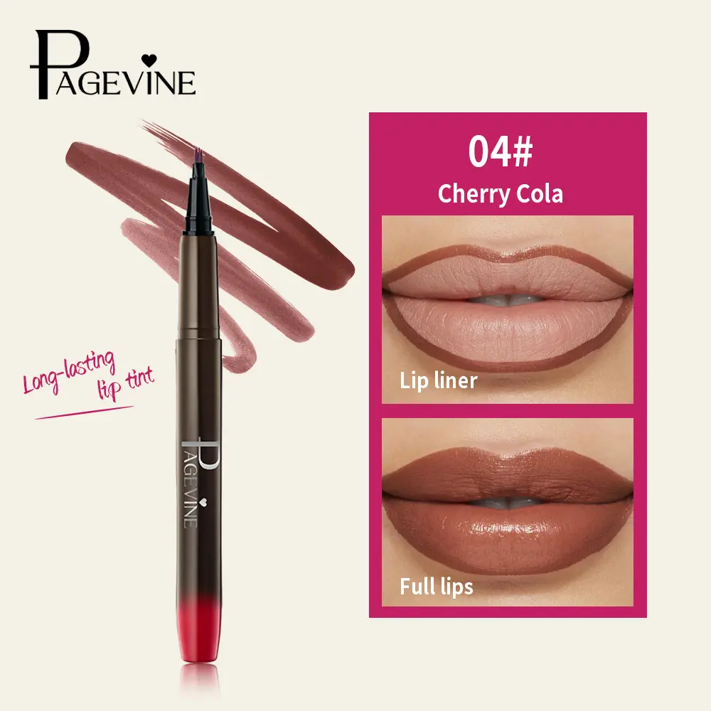 Lip Tint & Lip Liner Pen Cherry Cola Shade, Brown Red Lip Stain for Defined Lip Shape and Full Lip Color, Long Lasting Matte Lip Makeup, Trendy Dark Lip Look Essential