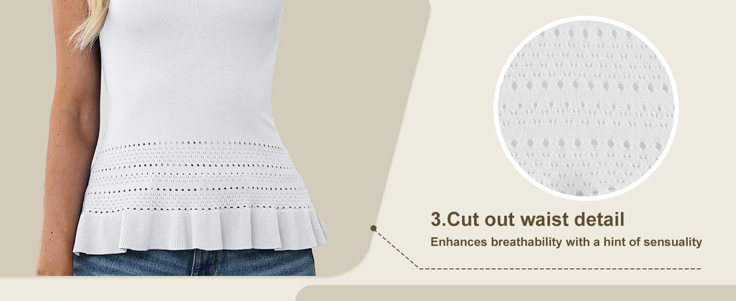 Womens Summer Crochet Crop Tank Tops Sleeveless Halter Neck Ruffle Hem Knit Sweater Vest
