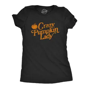 Womens Crazy Pumpkin Lady T Shirt Funny Halloween Fall Autumn Graphic Novelty Tee Funny Womens T Shirts Cute Vintage Fashion Casual Ladies T-Shirt Gift Halloween Tops for Women Women's Novelty Tees Black