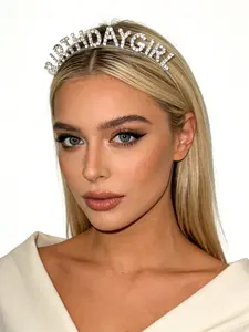 Happy Birthday Rhinestone Hairband, Elegant Party Decoration & Photo Prop, Letter Design, Perfect Gift for Girls, 1 Piece, Rhinestone Accents