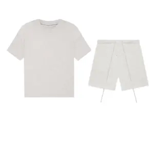 Men's 2-Piece Menswear Matching Set - Soft, Shortsleeve, Plain Light Oatmeal-Colored T-Shirt and Casual Shorts