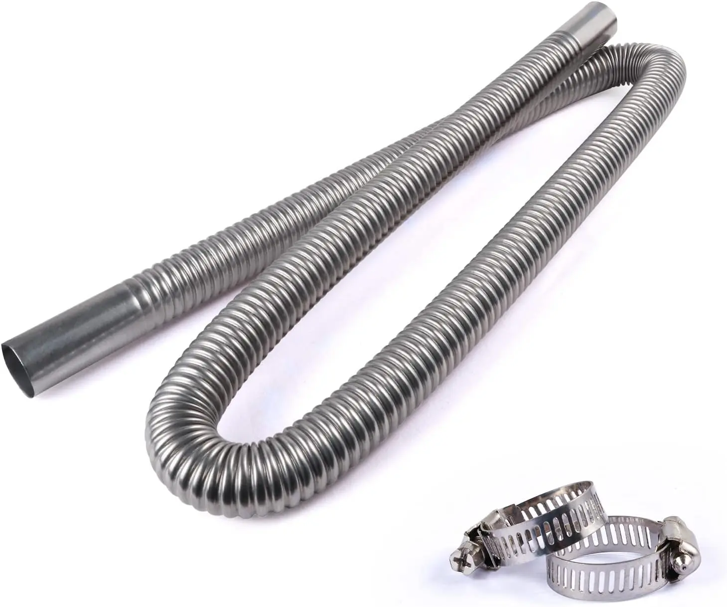 Stainless Steel Exhaust Pipe - 47" Flexible Diesel Exhaust Extension for Trucks/Generators, Anti-Corrosion Pipe with Clamp Kit, Compatible with Parking Heaters & Fuel Tank Vent Systems