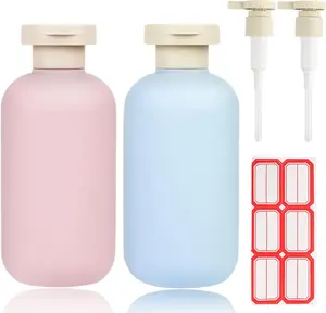 6.8oz Refillable Shampoo and Conditioner Bottles, 2 count Squeezable Travel Shampoo Bottles with Flip Cap and 2 count Pump Dispenser and Labels