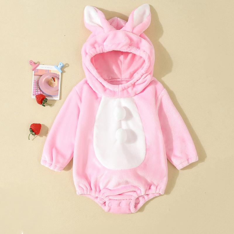 Baby Boys Girls Animal Costume Flannel Rabbit Costume Role Play Hooded Long Sleeve Pajamas Rompers Cosplay Jumpsuits Baby Costumes Cute Animal Outfit Funny Monster Costume Gift