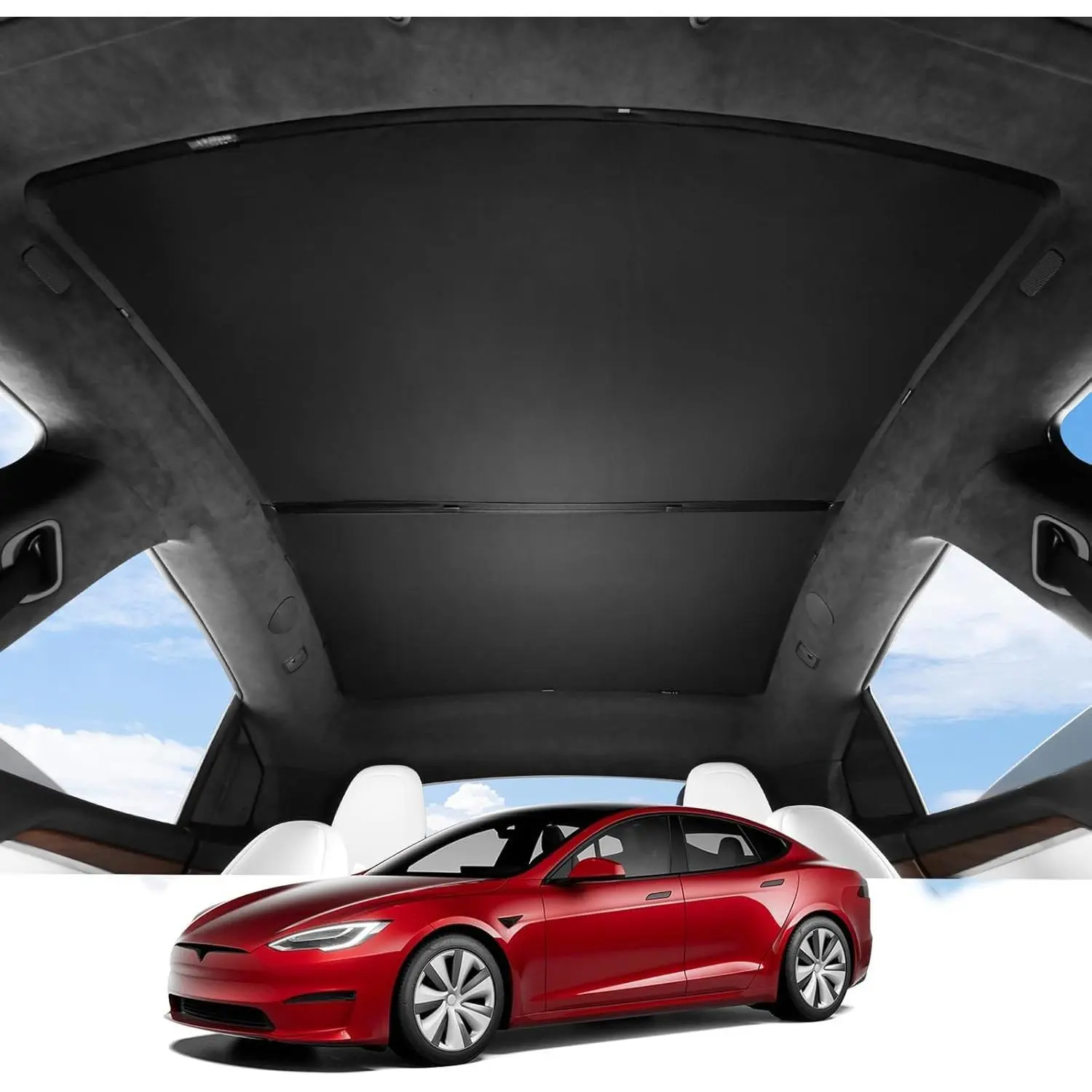 BASENOR 2026-2022 Tesla Model S Sunshade Roof [No Gap] Glass Roof Sunshade UV Protection Foldable Sunroof Shade Top Window Cover for Model S/Model S Plaid Heat Insulation Upgraded Black