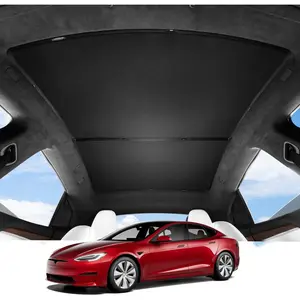 BASENOR 2026-2022 Tesla Model S Sunshade Roof [No Gap] Glass Roof Sunshade UV Protection Foldable Sunroof Shade Top Window Cover for Model S/Model S Plaid Heat Insulation Upgraded Black