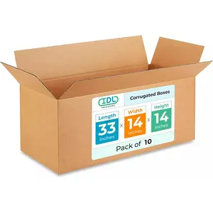IDL Packaging - B-331414-10 Large Corrugated Moving Boxes 33"L x 14”W x 14"H (Pack of 10) - Excellent Choice of Strong Packing Boxes for Moving or Relocating
