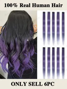 6Pcs of Colorful Hair Extensions 16 Inch Rainbow Human Hair Extensions with Straight Clip in Colors for Halloween and Christmas