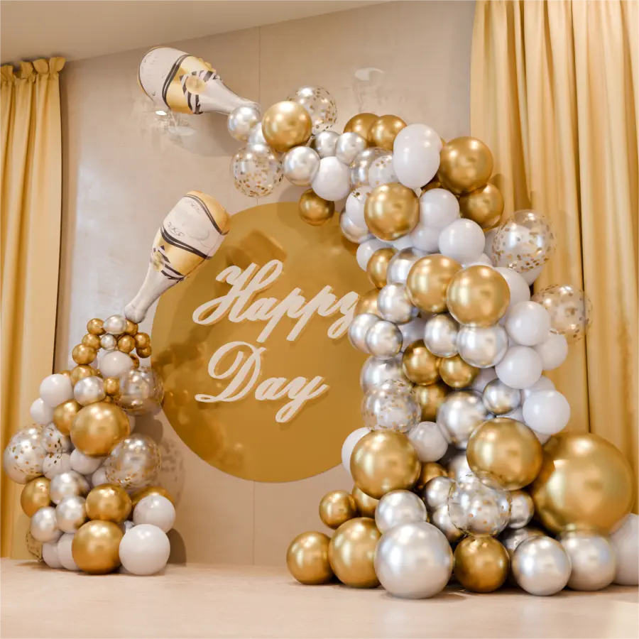 82Pcs Festive Blow Up Balloons Set - White, Gold Metallic Chrome, Confetti Styles with Tape, Balloon Garland & Circular Archway Backdrop for Wedding, Birthday Decor (Home & Party Supplies)
