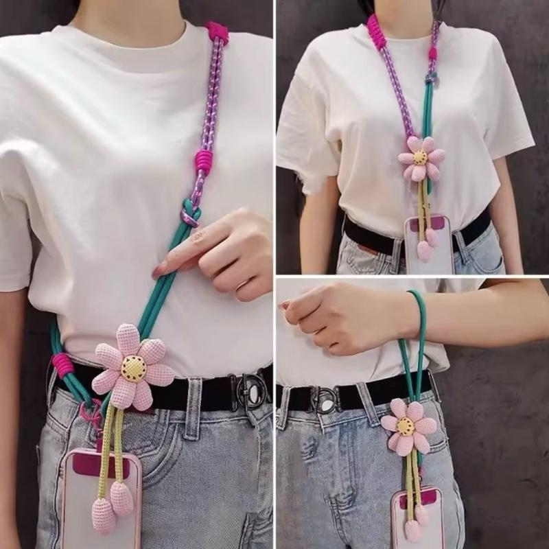 Crossbody Phone Strap with Flower Charm Adjustable Phone Lanyard Hands-Free for Women