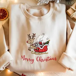 [MADE IN US] Embroidered Christmas Dog Sweatshirt, Peanuts Christmas Crewneck, Cute Dog shirt, Funny Dog Embroidered Shirt, Reindeer Sweatshirt, Holiday Gift For Friend, Family