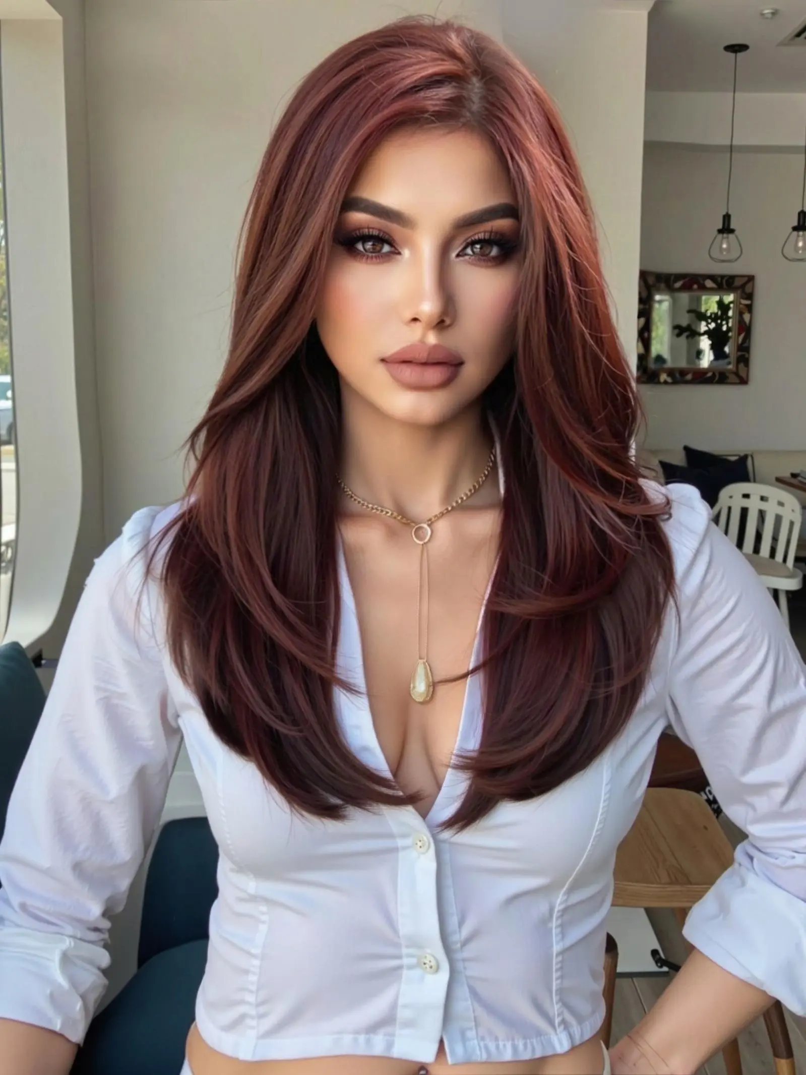 20 Inch Reddish Long Straight Wigs for Women, Gorgeous Fluffy Wigs with Bangs, Synthetic Full Machine Wigs, Synthetic Material Wigs for Party, Daily Use, Synthetic Hair Wigs