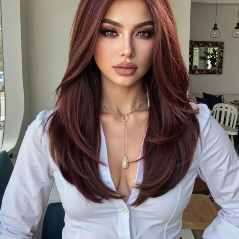 20 Inch Reddish Long Straight Wigs for Women, Gorgeous Fluffy Wigs with Bangs, Synthetic Full Machine Wigs, Synthetic Material Wigs for Party, Daily Use, Synthetic Hair Wigs