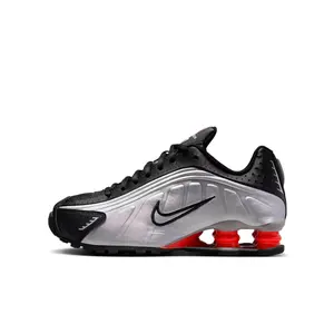 NIKE Shox R4 OG Men's Casual Sneaker Footwear - Metallic Silver Synthetic Leather, Responsive Shox Cushioning, Durable Rubber Outsole