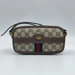 Pre-owned GUCCI Coated Canvas Crossbody Bags GG Supreme Monogram Web Mini Ophidia GG Bag Brown