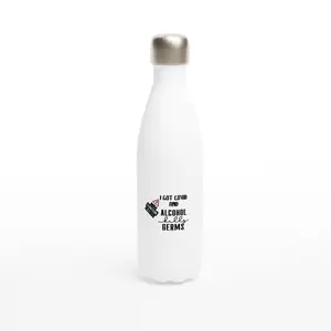 17oz Stainless Steel Water Bottle – 'I Got Covid and Alcohol Kills Germs' Design Drinkware Flasks Stylish Tumbler Mug Bottled Portable